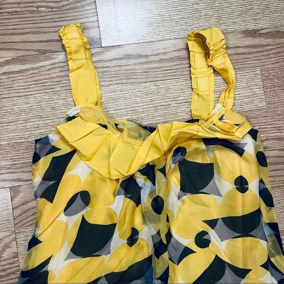 NWT TCEC Barami Yellow & Black Lined  100% Silk Sleeveless Top Embroidered Trim - Picture 5 of 11